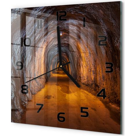 Horloge Murale Carrée Originale en Verre Silencieuse Design Moderne Salon Tunnel souterrain 30x30 cm (1/5)