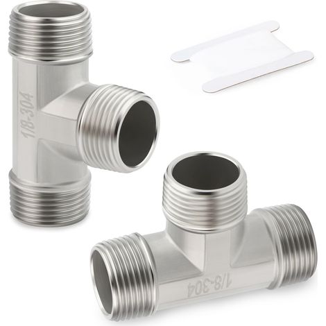 1 pièces Raccords de tuyauterie en acier inoxydable à 5 voies, 1" BSP femelle raccords Tee(male) 1/8"BSP(2 PCS) (1/5)