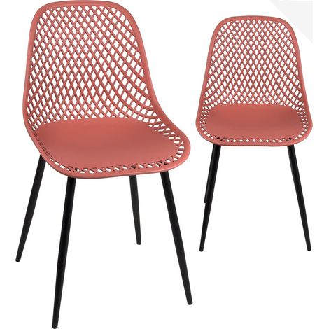 Ensemble de 2 chaises de cuisine contemporaines au design alvéolé, assise souple en polypropylène creux, pieds en métal peint SELI (rouge) (1/5)