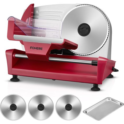 250 W Electric Ham Slicer with Adjustable Thickness from 0 to 15 mm, 3 Removable Stainless Steel Blades of 19 cm, Safety Lock and Suction Feet for Breads, Meats etc (1/5)