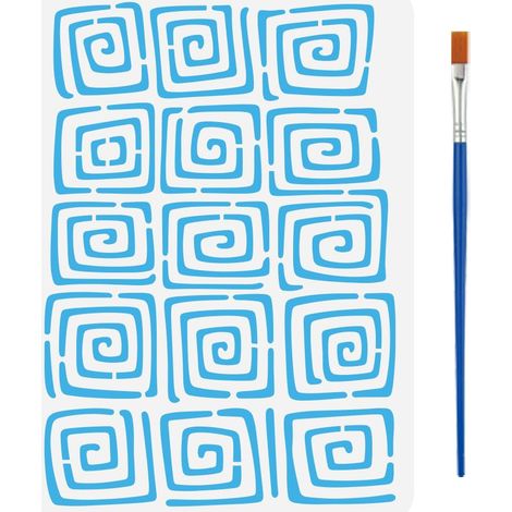 Pochoirs de Peinture Spirale avec un Pinceau 29.7x21cm Pochoirs de Motifs Géométriques Tribaux PET Thèmes de Motifs PET Gabarit pour Bois Sol Carrelage Mur Tissu Meuble Scrapbooking DIY (1/5)
