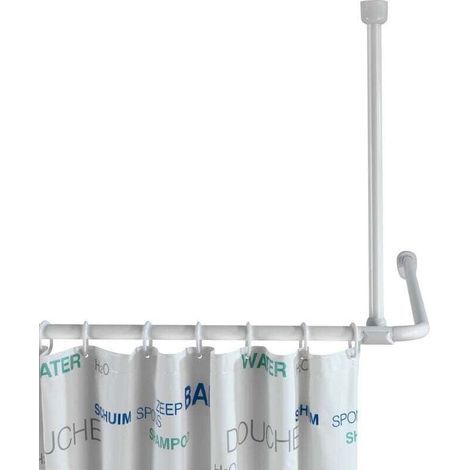 Barre de douche 57 cm blanc support plafond aluminium barre de douche télescopique barre de douche plafond barre de douche blanche fixation plafond douche support de douche plafond (1/5)