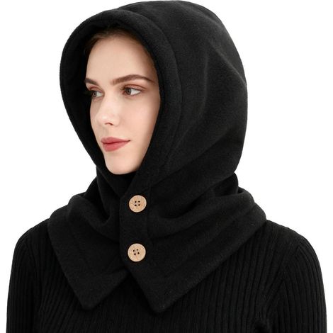 Kapuzenschal mit Nackenwärmer, winddicht, warm, Unisex, Schwarz (1/5)