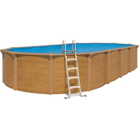 Piscine hors sol acier ovale 9,15 x 4,55 x 1,32 m aspect bois OSMOSE