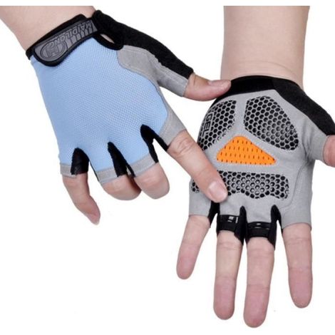 1 Paire Gants demi-doigts, Mesh respirant, Silicone antidérapant, Bleu clair, Fitness Cyclisme