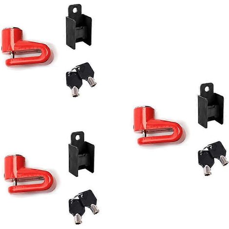 Set mit 3 Scheibenschlössern für Fahrräder, Motorräder, Elektroautos usw. Fahrradzubehör: rotes Schloss. (1/5)
