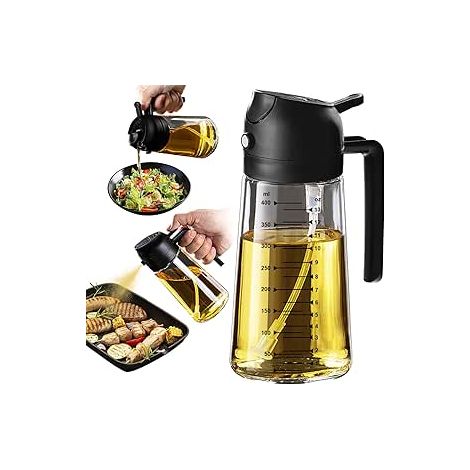 Lot de 2 Pulvérisateur d'huile 2 en 470ml ml flacon pulvérisateur d'huile de cuisine, bouteille d'huile et pulvérisateur, spray d'huile d'olive, distributeur de vinaigre, cuisson, grillade, salade (1/4)