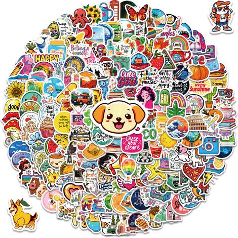Sticker - 200 Pièces - Imprimés Haute Résolution - PP et Papier - Étanche - Réutilisables - Pour Ordinateur Portable Téléphone Bouteille d Eau Skateboard - Lot Complet (1/5)