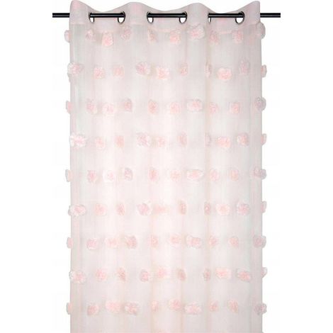 Cortina POMPINOU 140x260 con pompones 3D rosas