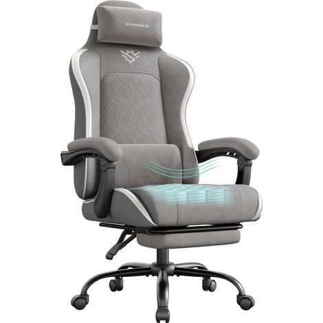 Chaise Gaming, Chaise de Bureau, Ergonomique, Fauteuil Gaming, Coussin d’Assise à Ressorts, Repose-Pieds, Accoudoirs avec Mécanisme Synchrone, Gris Tourterelle OBG079G01 (1/5)