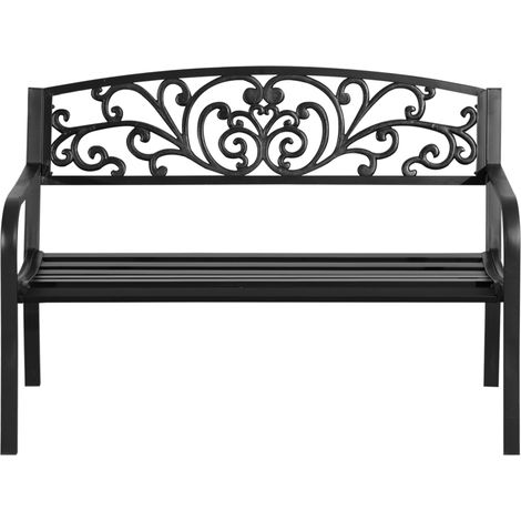 Metall-Gartenbank mit dekorativer Rückenlehne, 127 x 60 x 87 cm – Schwarz (1/5)