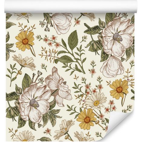 Papier peint roses sauvages et camomille pour salon et chambre 50x1000 cm (1/5)