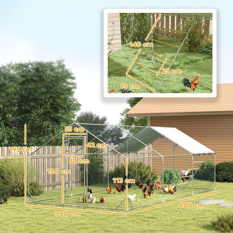 Poulailler, enclos pour poules élevées en plein air, avec bâche résistante aux UV, grillage en acier, mangeoire automatique, pour 18 à 24 poules (1/5)