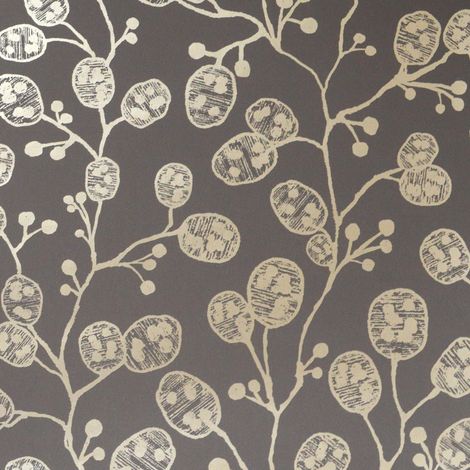 Clarke and Clarke Honesty Charcoal Gold Wallpaper Floral Metallic Paste The Wall (1/4)
