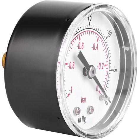 Manomètre à vide 50 mm, raccord arrière 1/8 BSPT, -1 à 0 bar (-30 à 0 inHg), air, eau, huile, gaz (1/5)