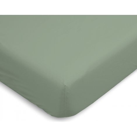Drap Housse uni 100% Percale de coton - Sauge - 90x190cm (1/4)