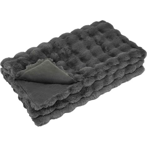 Manta antideslizante de sintética de conejo Olite Gris oscuro vidaXL