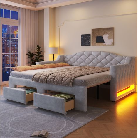Bett Schlafbett ausziehbar 90x200 180x200 mit Stauraum OKMYHOME (1/4)