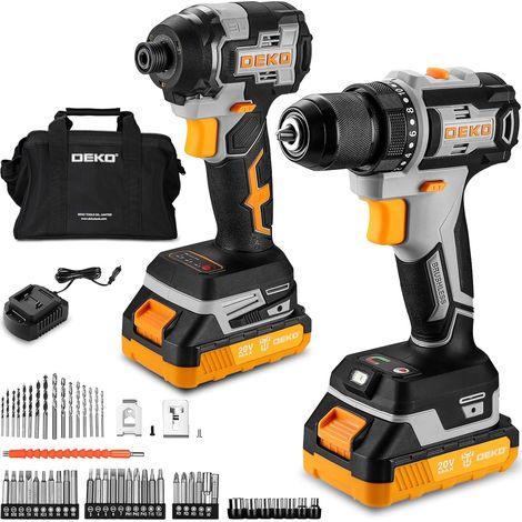 20 V Drill + Impact Driver 200 N.m, 2-in-1 Kit with 2 x 2.0Ah Batteries, Quick Charger, Storage Bag and Complete Set of Screw Bits (1/5)