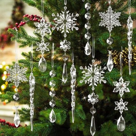 (10 Stück) Weihnachtsbaumschmuck, Acryl-Schneeflocken- und Eiszapfenanhänger, Kristallornamente für den Weihnachtsbaum (1/5)