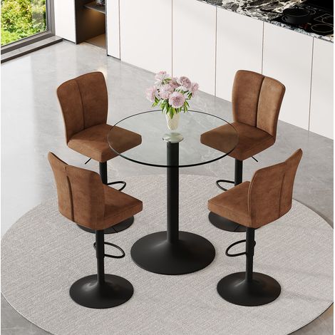 Ensemble table haute 89 cm verre métal noir, 4 tabourets pivotants, pour bar maison – MEUBLIV (1/5)