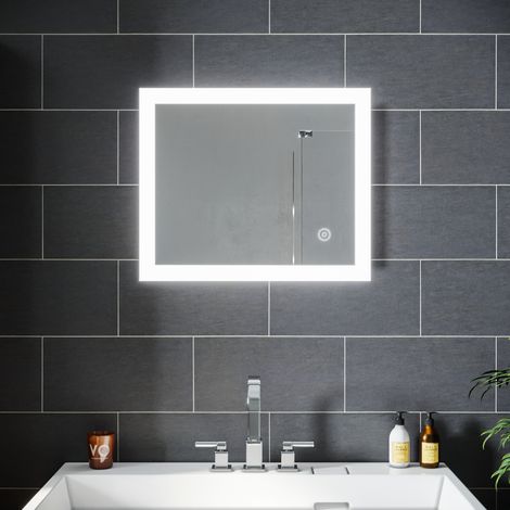 Miroir salle de bains LED Miroir Cosmétiques Modèle Carré Miroir Mural Lumière Blanc Froid avec Interrupteur Touch 60x50 CM (1/5)