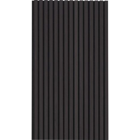 Panneaux acoustiques lames bois 60 x 120 cm, panneaux muraux MDF moderne imitation bois décoration, chêne en noir (1/5)