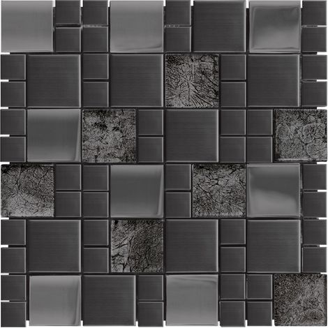 MOSAIQUE INOX VERRE NOIR 1 PLAQUE 30 x 30 CM CASA LINEA