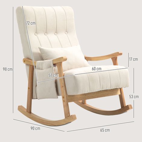 Schaukelstuhl mit Nierenkissen, breiter Sitz, Kautschukholzrahmen, bis 120 kg, Beige (1/5)