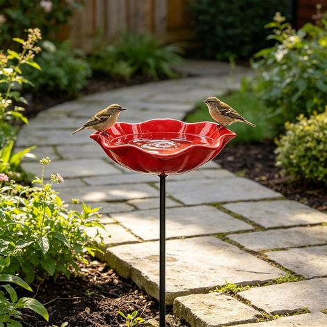 Bain d'oiseaux, Piquet de Jardin Fleur Decoratif en Métal Extérieur, pour Oiseaux e Abeilles, 15X60CM, Bain Abreuvoir Oiseaux Décoratif Métal Motif Fleurs pour Jardin (01) (1/5)