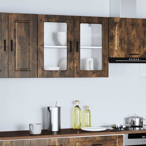 Küchen-Hängeschrank mit Glastür Porto Räuchereiche