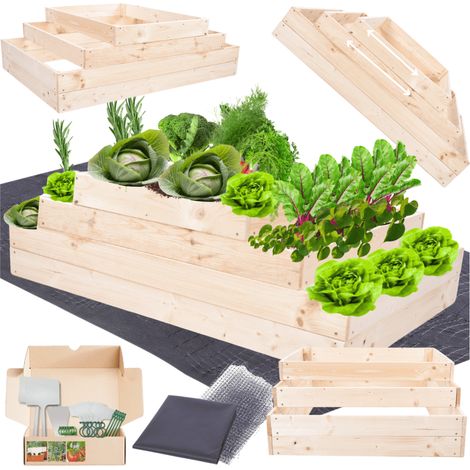 MODO24 ZP09 Carré potager surélevé en escalier modulable, bois de pin, herbes/légumes, jardin/terrasse/balcon, 36x117x90 cm, naturel