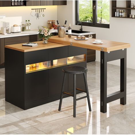 Table bar extensible avec LED et rotation 360°, MDF, 120-180 cm, noire (1/5)