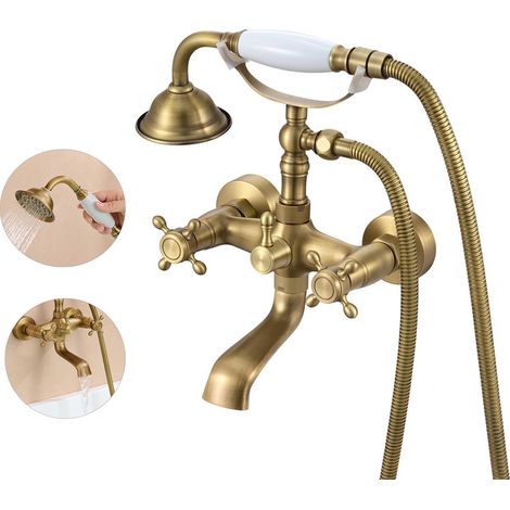 Auralum Max Rubinetto Vasca da Bagno in Ottone Oro Vintage con Telefono Doccia
Miscelatore Vasca da Bagno Retrò 2 Funzioni, Rubinetto Doccia da Muro con Deviatore e Doccino per Doccia, Tubo Doccia 1,5 (1/5)