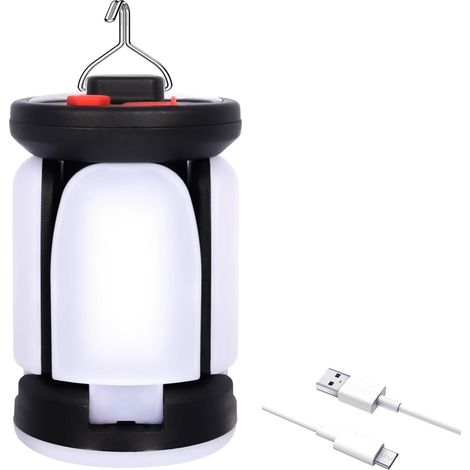 Lanterne Camping - 60 LED 360° - Batterie Rechargeable 3600 mAh - 6 Modes Éclairage - Étanche IPX4 - Pliable - 125 x 82 x 80 mm - 280 g (1/5)