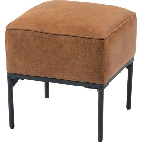 Repose-pieds de salon, tabouret bas rembourré en PU avec pieds en acier, rembourrage épais, pouf pour canapé, marron (1/5)