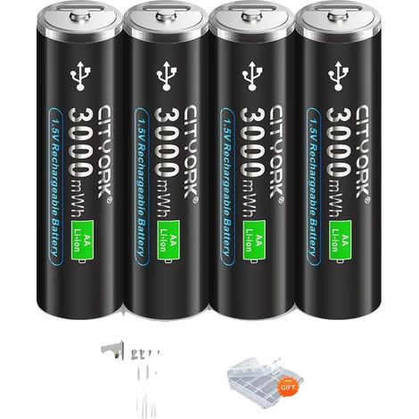 Baterías recargables de iones de litio, compatibilidad versátil, carga rápida, 4 unidades de 1,5 V de iones de litio. (1/2)