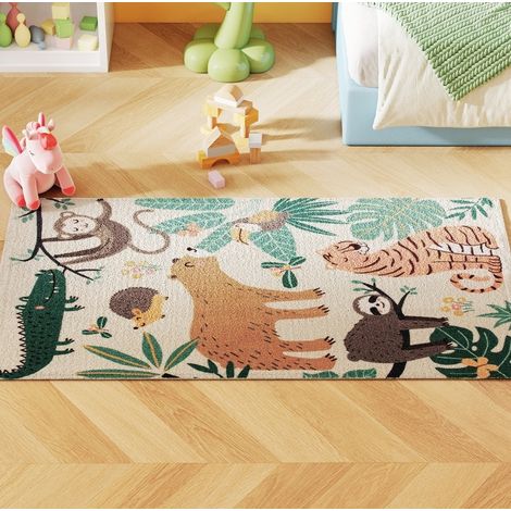 Tapis de salon antidérapant style jungle, doux effet sherpa en tissu, multicolore, 150 x 80 cm, facile à entretenir, pour chambre et bureau CHICFURN (1/5)
