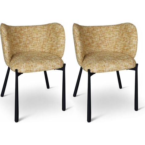 Lot de 2 fauteuils de table pied métal et tissu tweed, SUZAN (1/5)