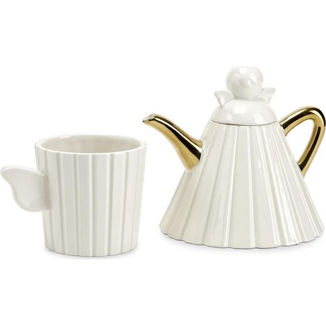 Fade Angel set teiera con tazza natalizia porcellana bianca e oro