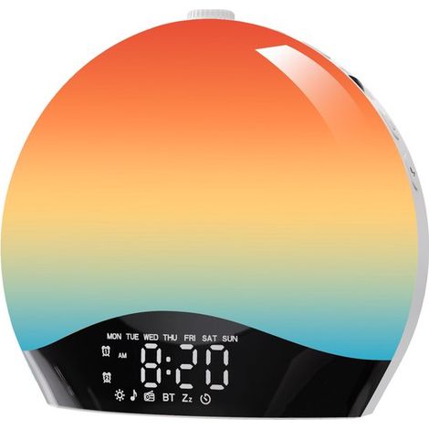 Réveil simulateur d’aube – 22 sons naturels – 17 couleurs – Snooze et minuterie – Veilleuse – Bien-être et éveil (1/5)