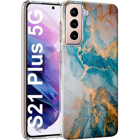 COQUE EN SILICONE POUR SAMSUNG GALAXY S21+ 5G BLEU OR MARBRE GLAMOUR (1/5)
