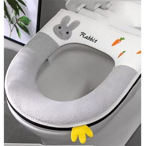 Baumwoll-Toilettensitzkissen, Niedlicher und Konkaver Toilettensitzbezug, Universelle Silikon-Toilettensitzdichtung für Alle Jahreszeiten - 1 Stück, Grau (1/3)