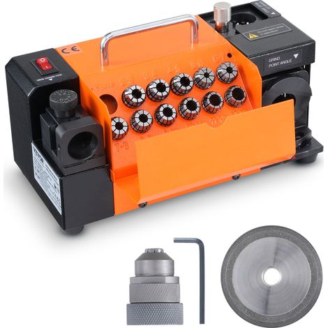 VEVOR Afilador de Brocas MR-13A Afilador de Fresas 3-13 mm Ángulo de Punta Ajustable de 95° a 135° Afilador Portátil 120 W 4500 rpm con 11 Abrazaderas, Muela CBN y SDC, 285x135x160 mm