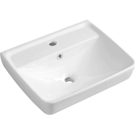 Aqualine Sanitari in ceramica - Lavabo 50x40 cm, con troppopieno e foro per miscelatore, bianco TU0350