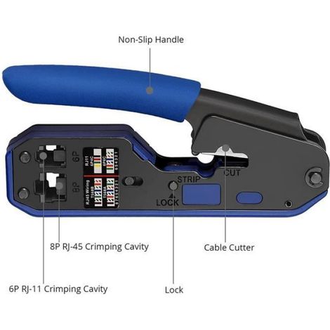 Outil de Sertissage de Fil - - Kit 3 en 1 - Pince à Dénuder - 30 Connecteurs RJ45 - 100 Attaches Nylon (1/4)