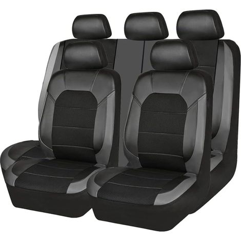 Set di 9 coprisedili in pelle per auto a 5 posti, per Peugeot 206 307SW 308 407 408 508sw 208 2008 3008 4008, comodi, traspiranti, antiscivolo, per la protezione degli interni, colore nero/grigio.
