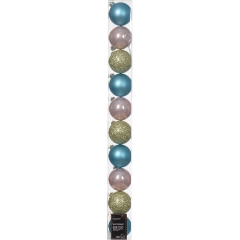 SFERE NATALIZIE 6CM AZZURRE/ROSA/VERDI 10PZ (1/2)