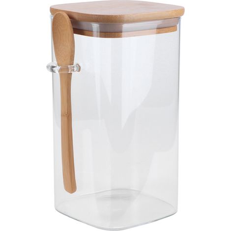 Bocal de rangement carré avec couvercle à cuillère, récipient à épices, bouteille à café pour la cuisine, 1200 ml