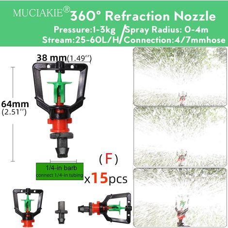 Pipette d'irrigation réglable à 90/180/360°, micro-buse pour arrosage de jardin, buse rotative, pulvérisateur à brouillard avec compensation de diamètre de tuyau 4/7 mm (1/5)
